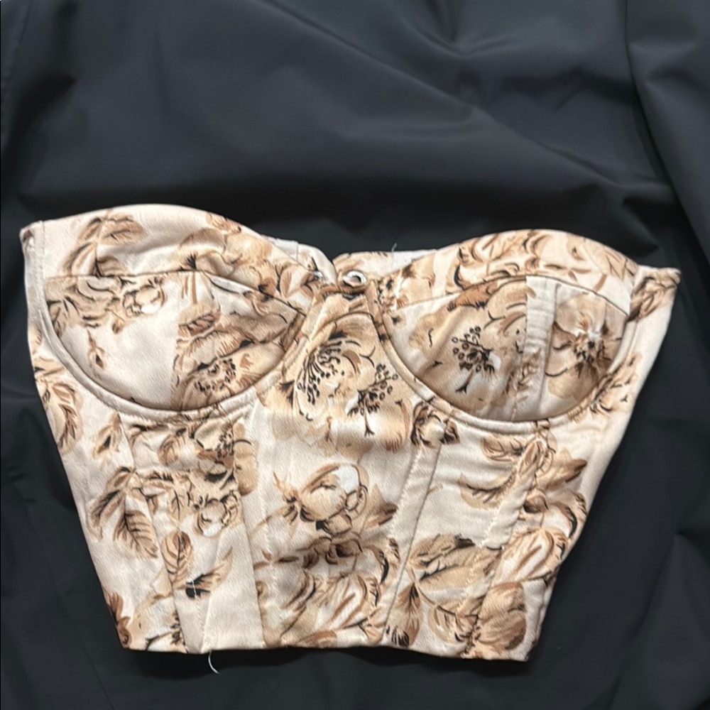 SHEIN Floral Bustier Top - Cream and Brown